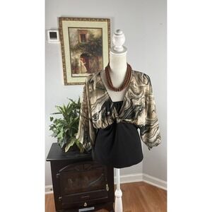 Cato Women's Size XLarge Brown And Black Raglan Sleeve V-Neck Blouse Top Shirt